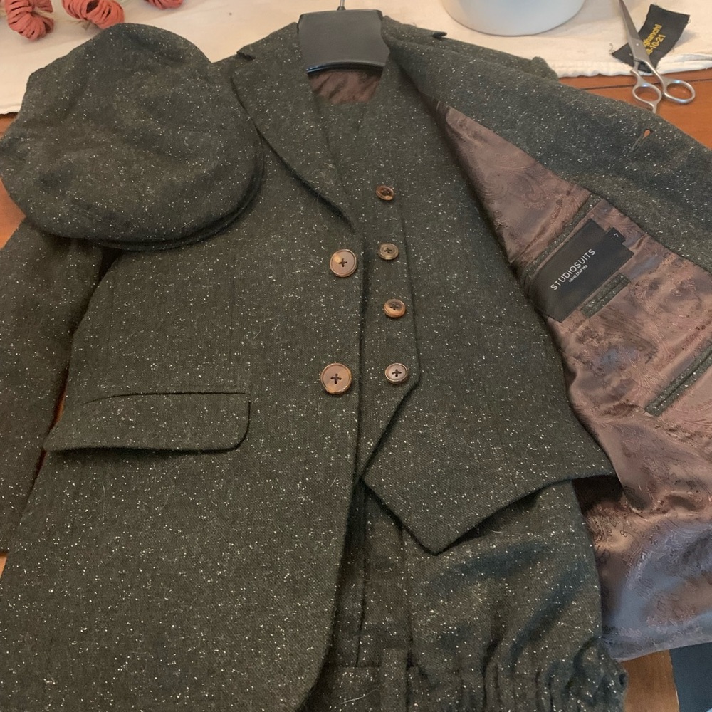 Boys 3 piece suit. Worn once. A couple alterations. Costume made.